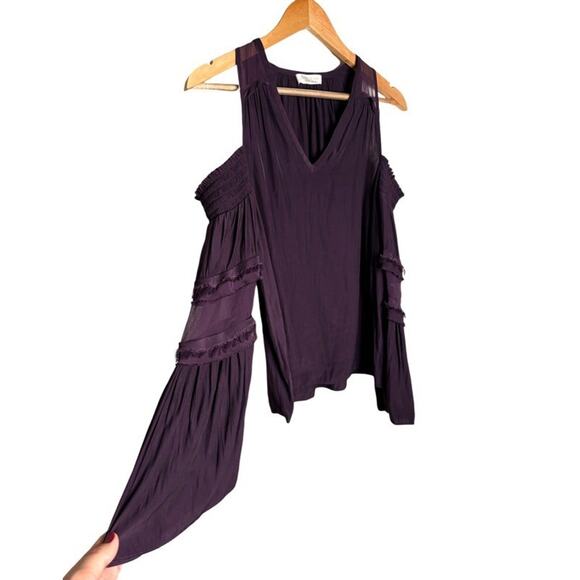 Ramy Brook Blouse Faretta Merlot Off Shoulder Purple Silk Size Small Romantic - Picture 4 of 12
